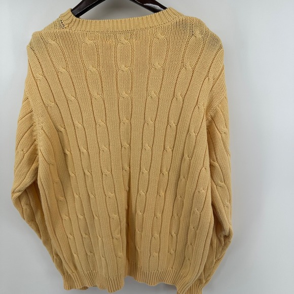 Eddie Bauer Mens Medium Yellow Cable Knit Crewneck Sweater 100% Cotton Chunky - Picture 8 of 9